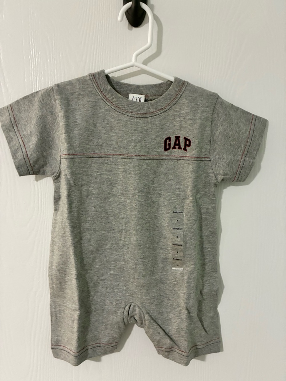 Baby GAP Vintage Grey Short-One-Piece Bodysuit with Maroon Logo